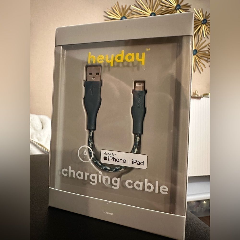 Heyday Round Charging Cable compatible with iPhone to USB-A (Blue) 6 In.